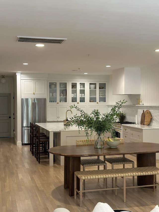 Coastal kitchen viewed from the adjoining dining area